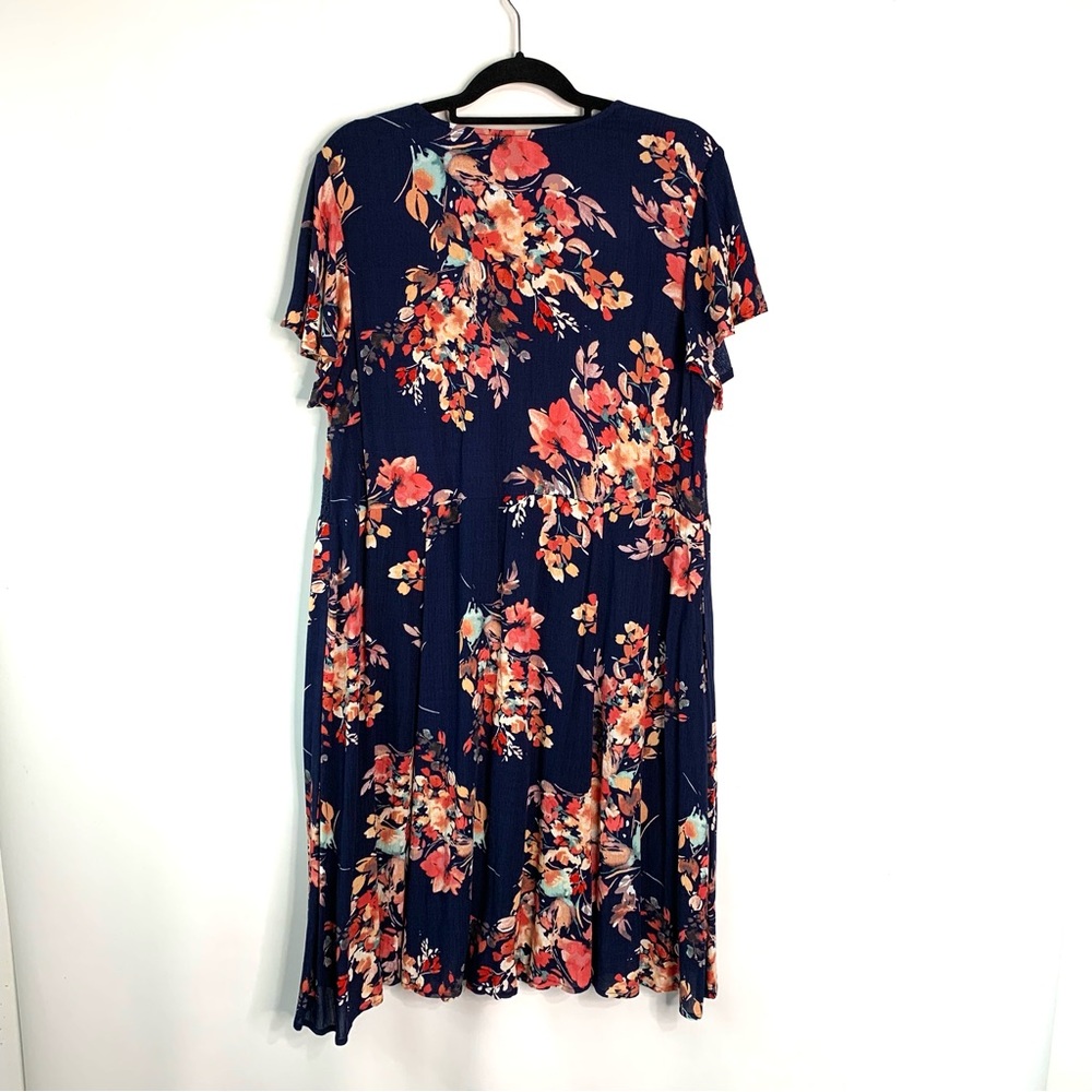 NWT Torrid Mini Gauze Lace Up Skater Dress Sz 1X Navy Blue Floral Print Boho - Picture 9 of 11